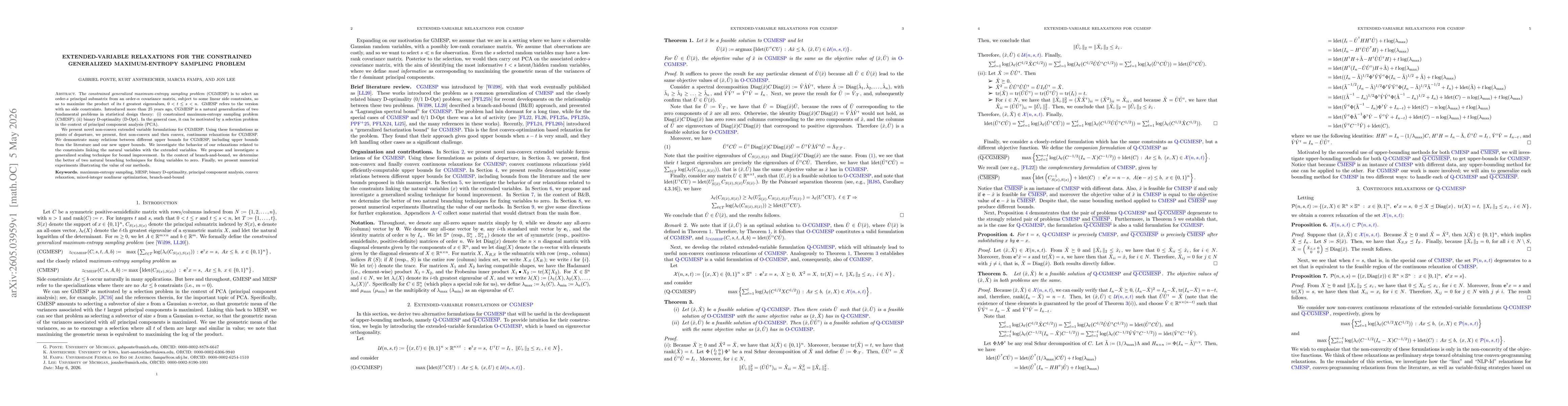Thumbnail for Extended-variable relaxations for the constrained generalized maximum-entropy sampling problem