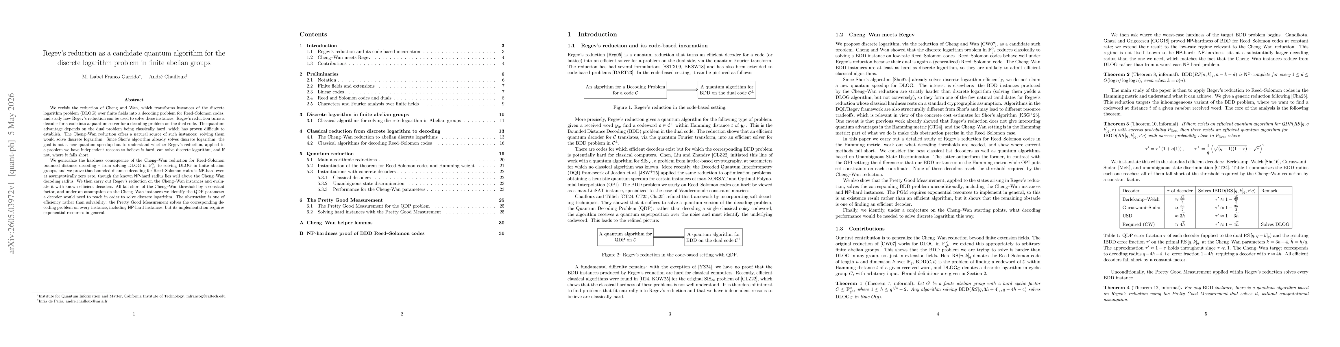Thumbnail for Regev's reduction as a candidate quantum algorithm for the discrete logarithm problem in finite abelian groups