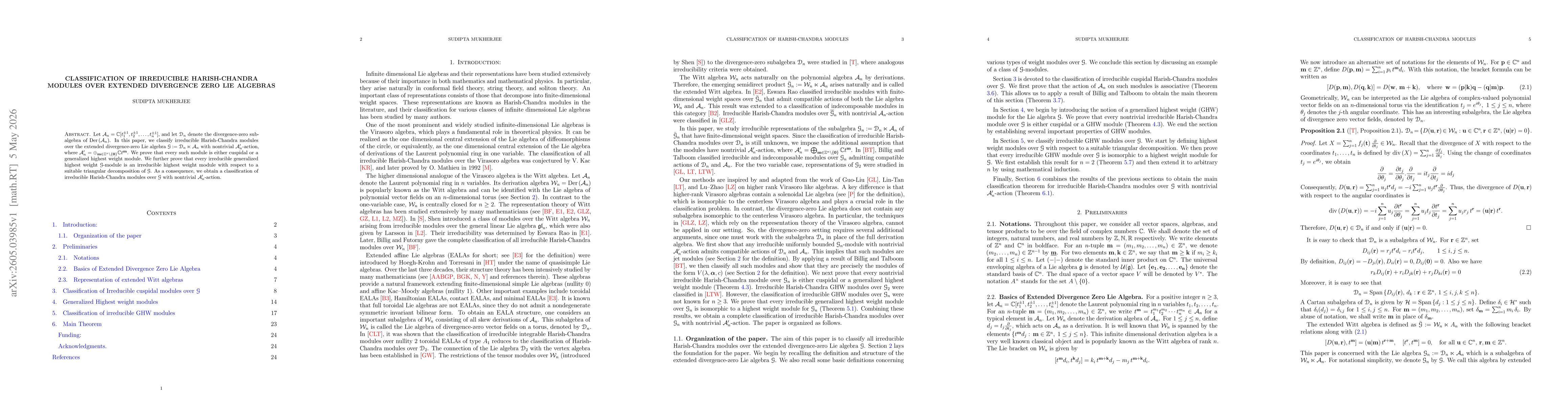 Thumbnail for Classification of irreducible Harish-Chandra modules over extended Divergence-zero Lie algebras