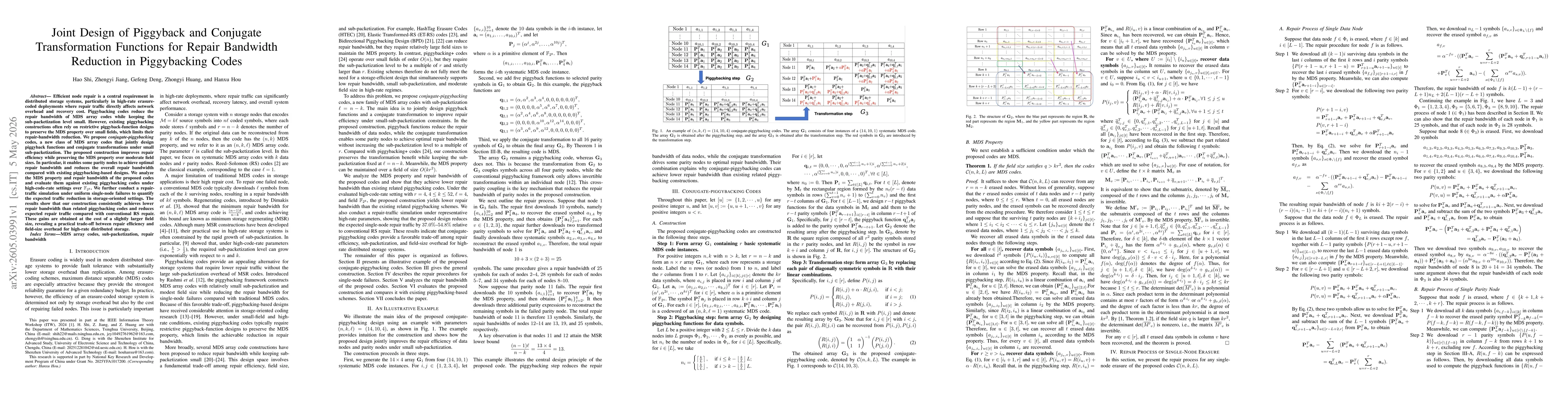 Thumbnail for Joint Design of Piggyback and Conjugate Transformation Functions for Repair Bandwidth Reduction in Piggybacking Codes