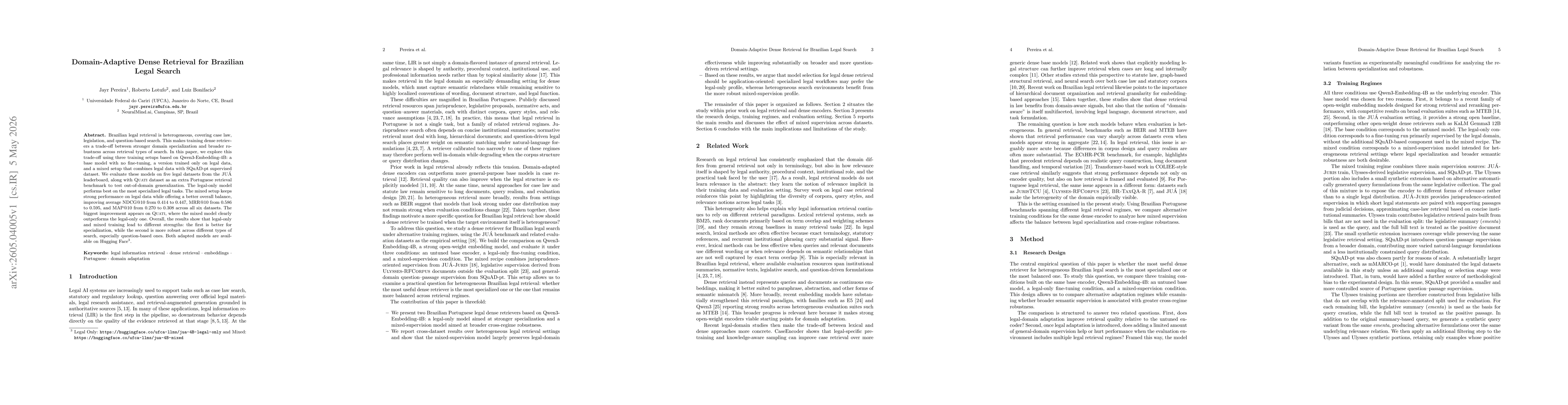 Thumbnail for Domain-Adaptive Dense Retrieval for Brazilian Legal Search