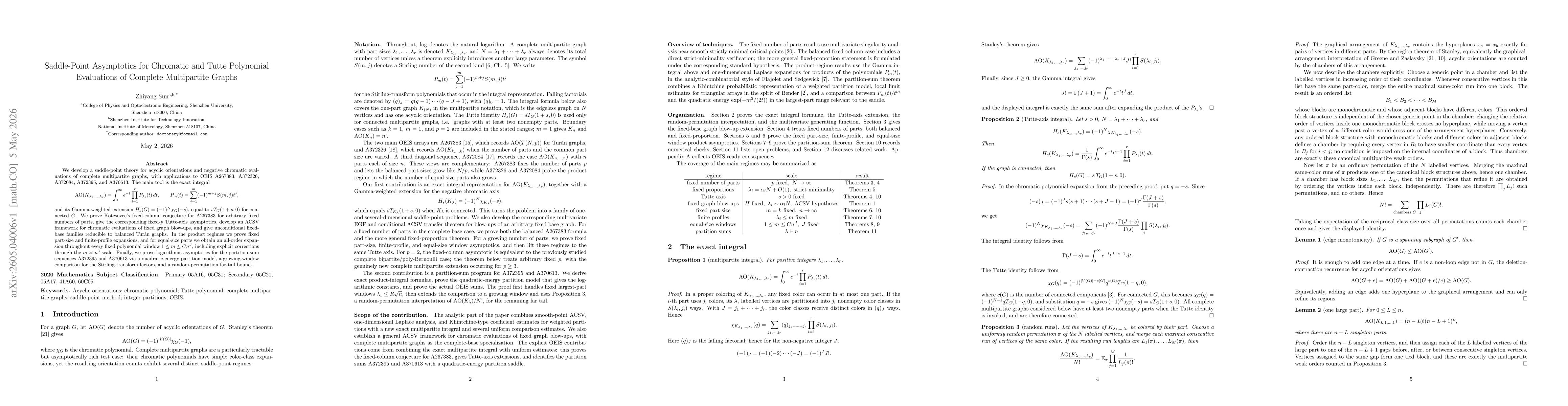 Thumbnail for Saddle-Point Asymptotics for Chromatic and Tutte Polynomial Evaluations of Complete Multipartite Graphs