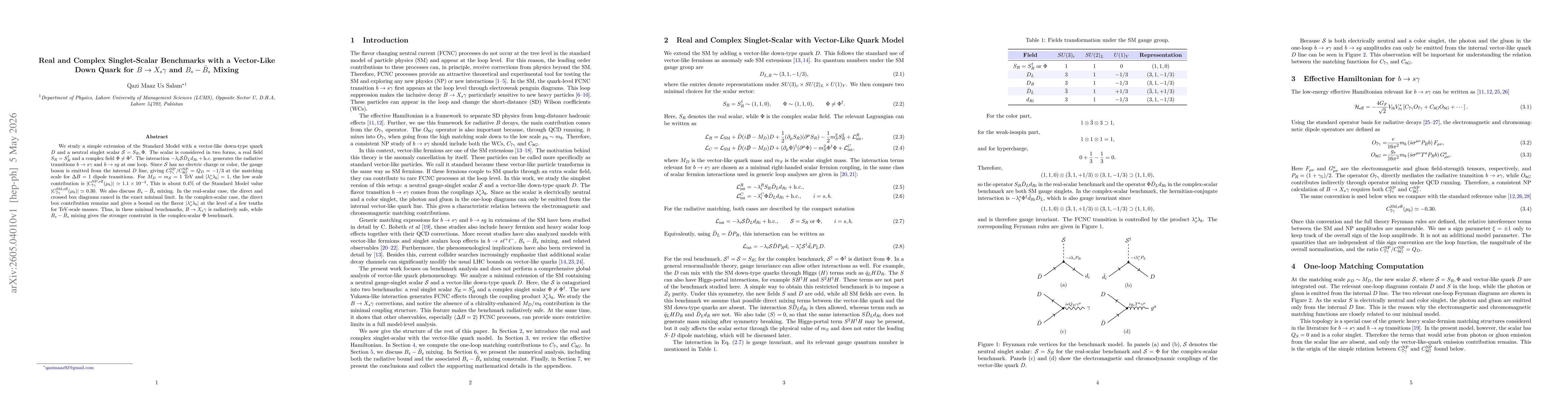 Thumbnail for Real and Complex Singlet-Scalar Benchmarks with a Vector-Like Down Quark for $B\to X_sγ$ and $B_s-\bar B_s$ Mixing
