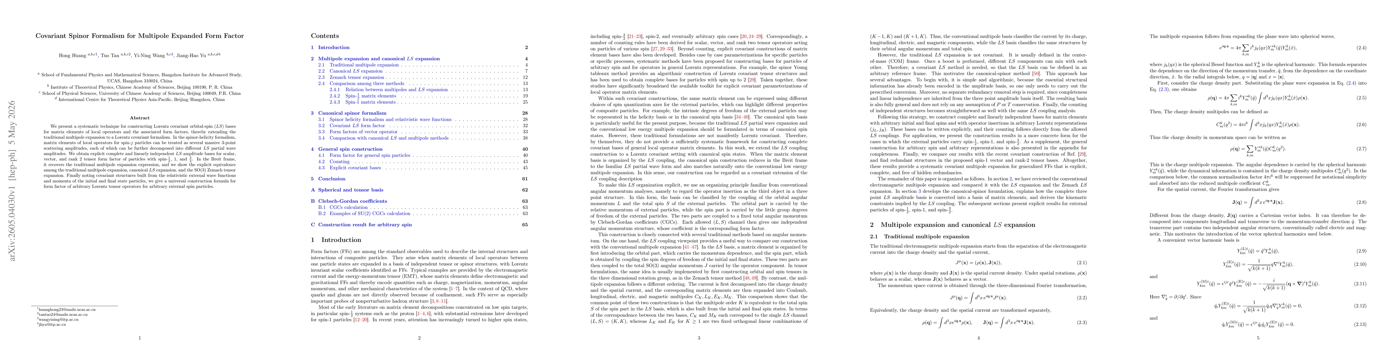 Thumbnail for Covariant Spinor Formalism for Multipole Expanded Form Factor