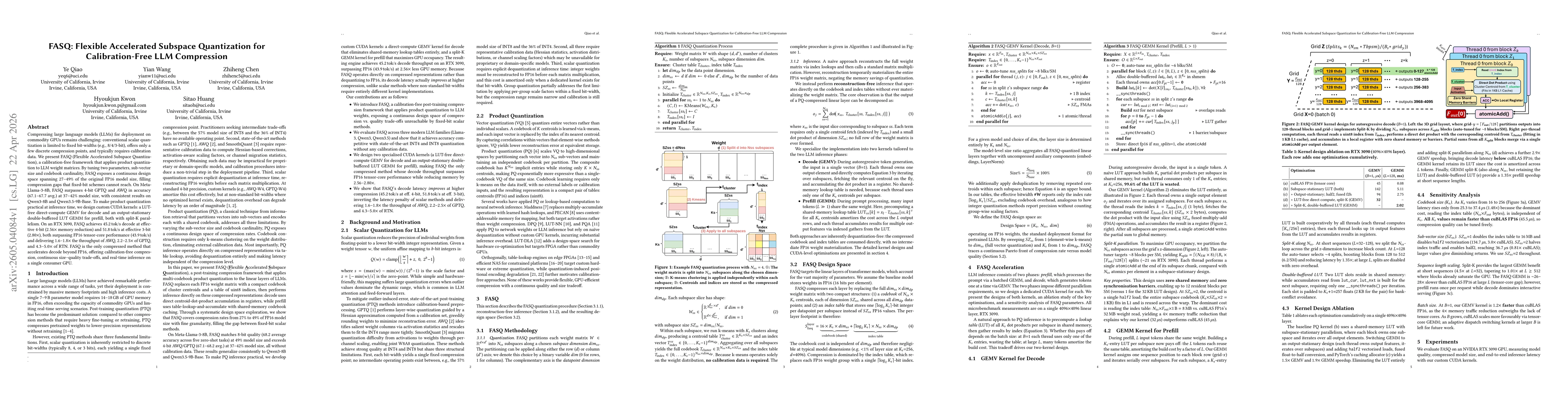 Thumbnail for FASQ: Flexible Accelerated Subspace Quantization for Calibration-Free LLM Compression