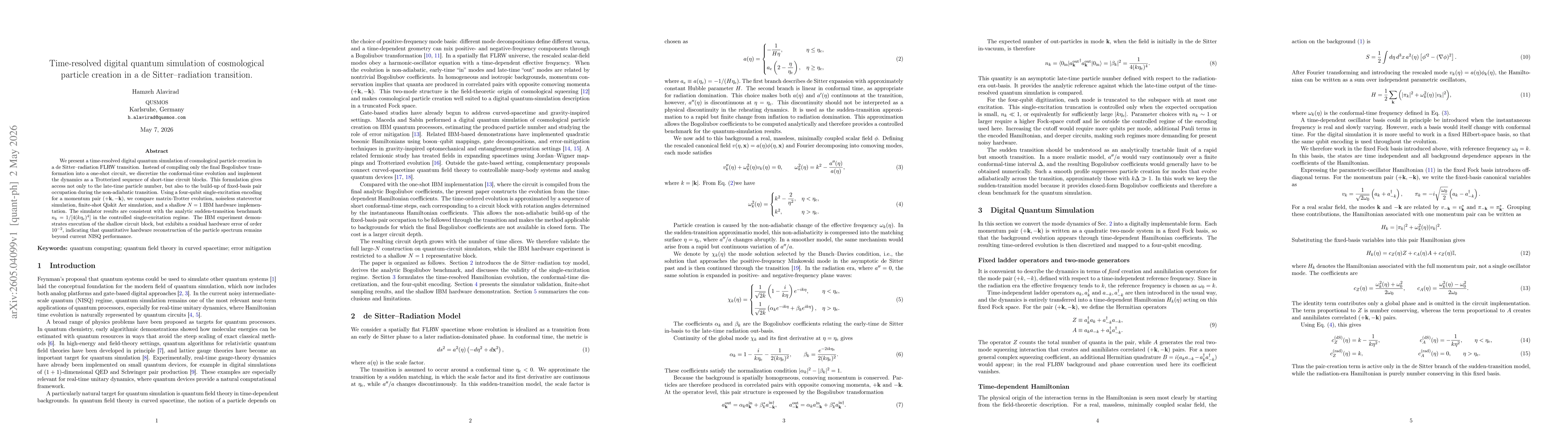 Thumbnail for Time-resolved digital quantum simulation of cosmological particle creation in a de Sitter-radiation transition