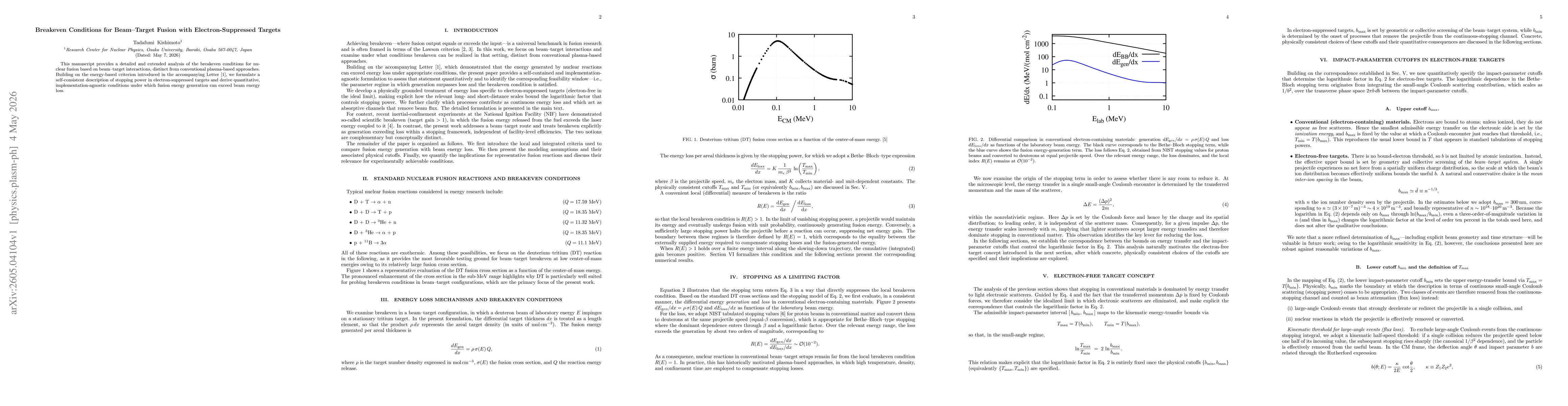 Thumbnail for Breakeven Conditions for Beam-Target Fusion with Electron-Suppressed Targets