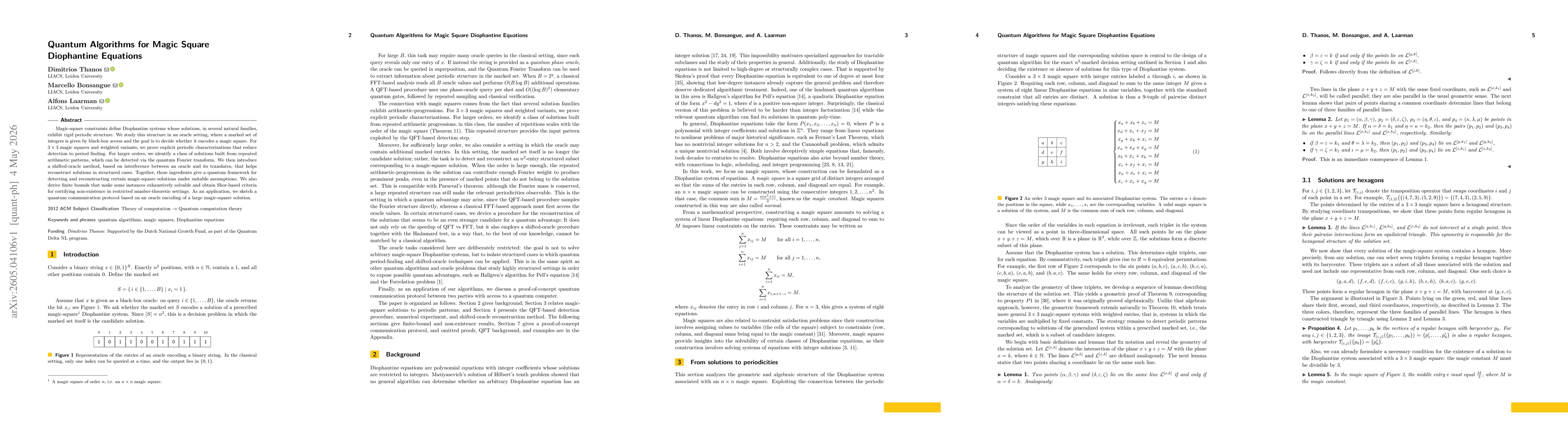Thumbnail for Quantum Algorithms for Magic Square Diophantine Equations