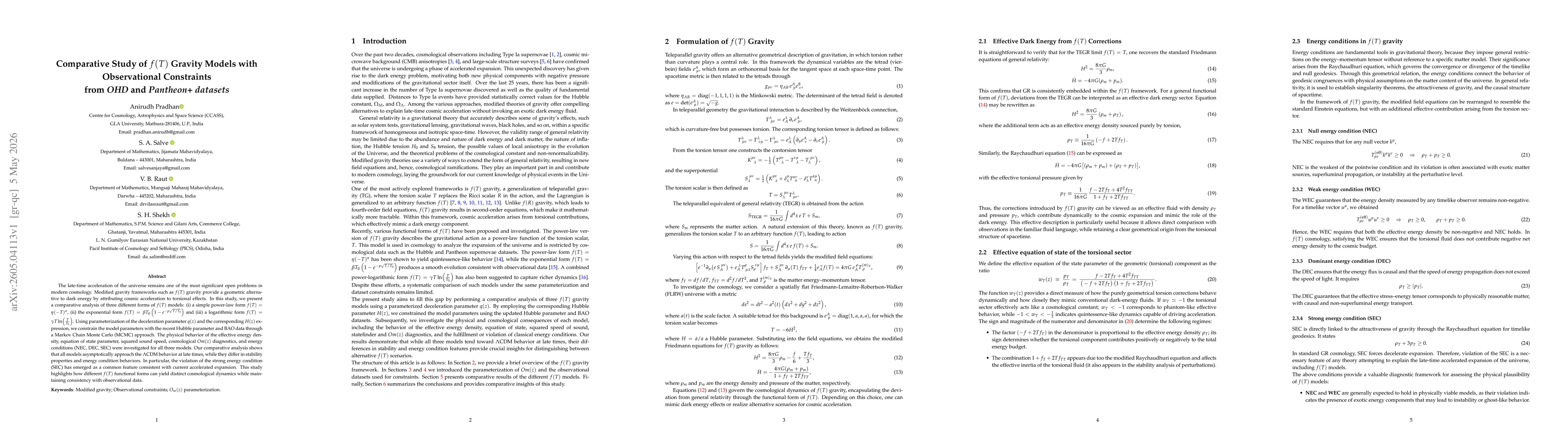 Thumbnail for Comparative Study of $f(T)$ Gravity Models with Observational Constraints from \textit{OHD} and \textit{Pantheon+ datasets}
