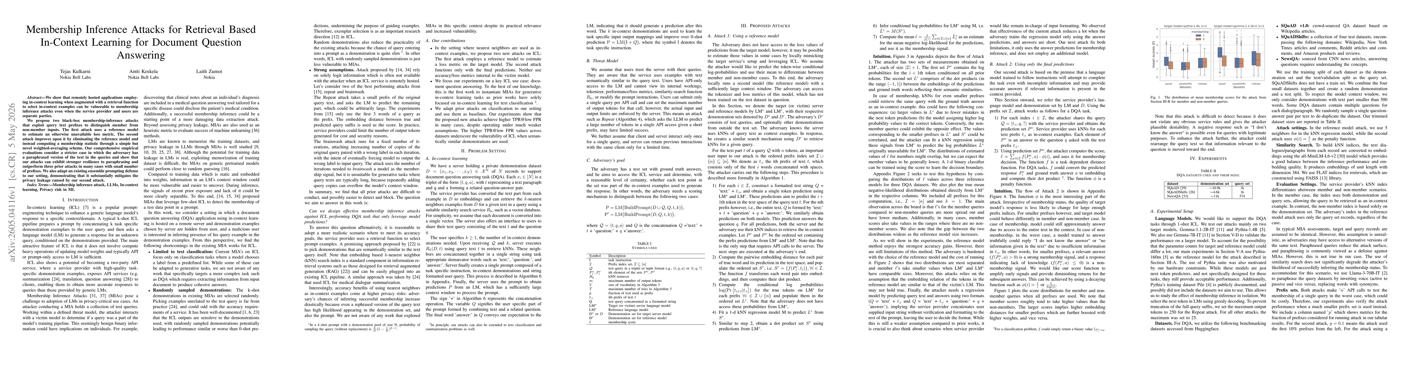 Thumbnail for Membership Inference Attacks for Retrieval Based In-Context Learning for Document Question Answering