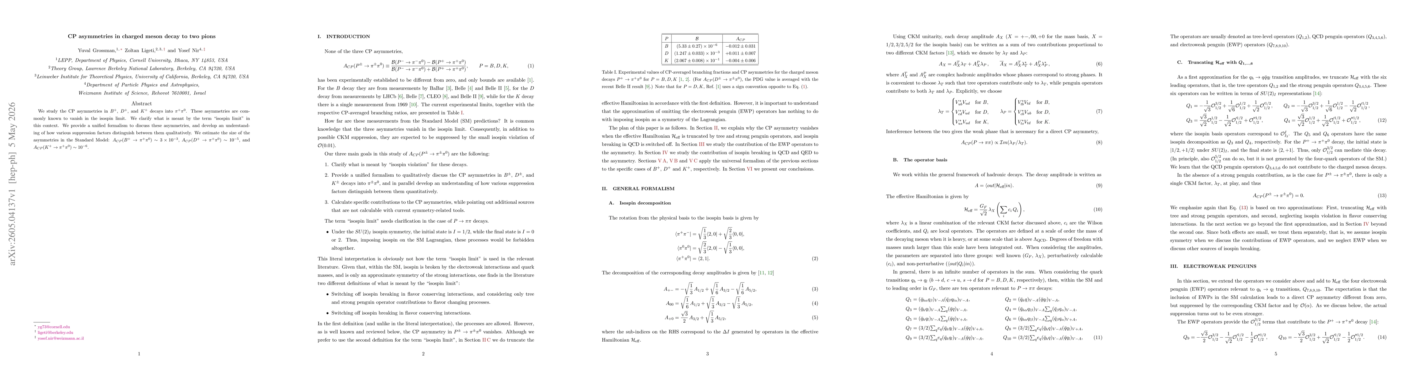 Thumbnail for CP asymmetries in charged meson decay to two pions