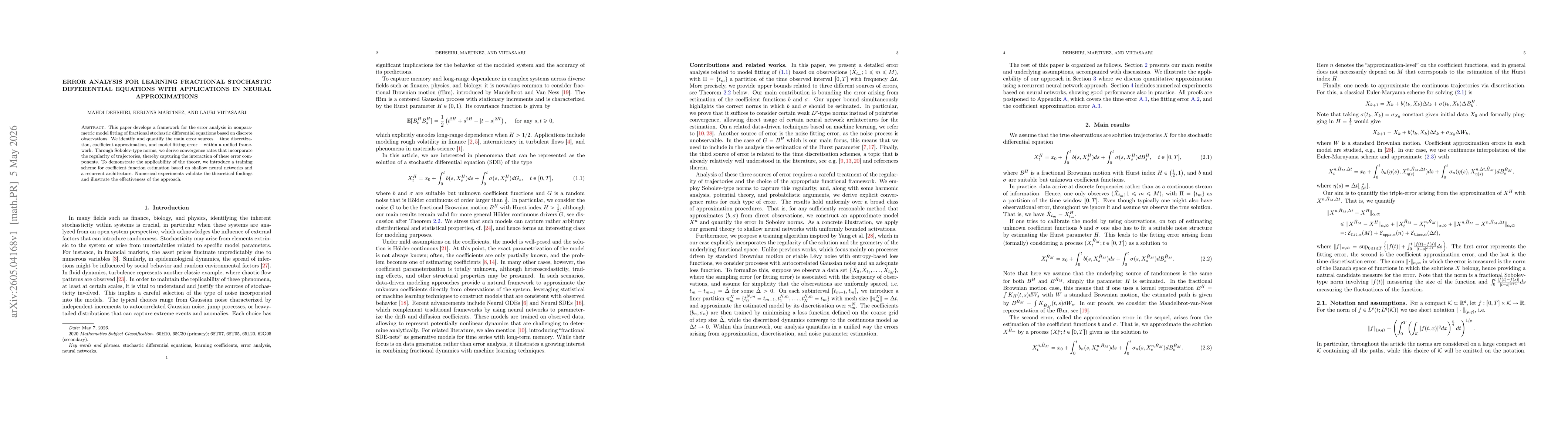 Thumbnail for Error analysis for learning fractional stochastic differential equations with applications in neural approximations