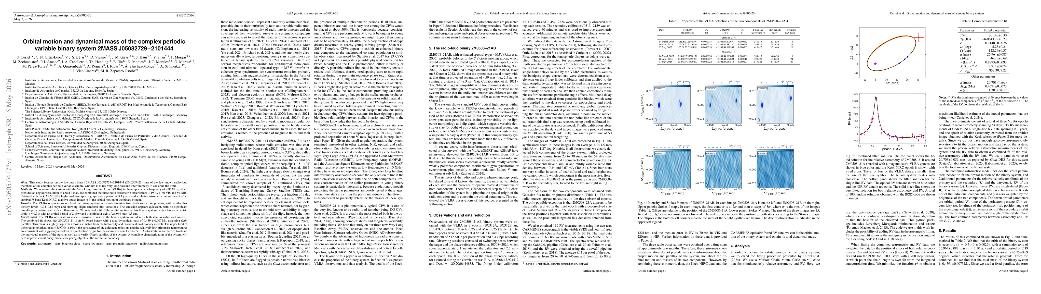 Thumbnail for Orbital motion and dynamical mass of the complex periodic variable binary system 2MASS J05082729-2101444