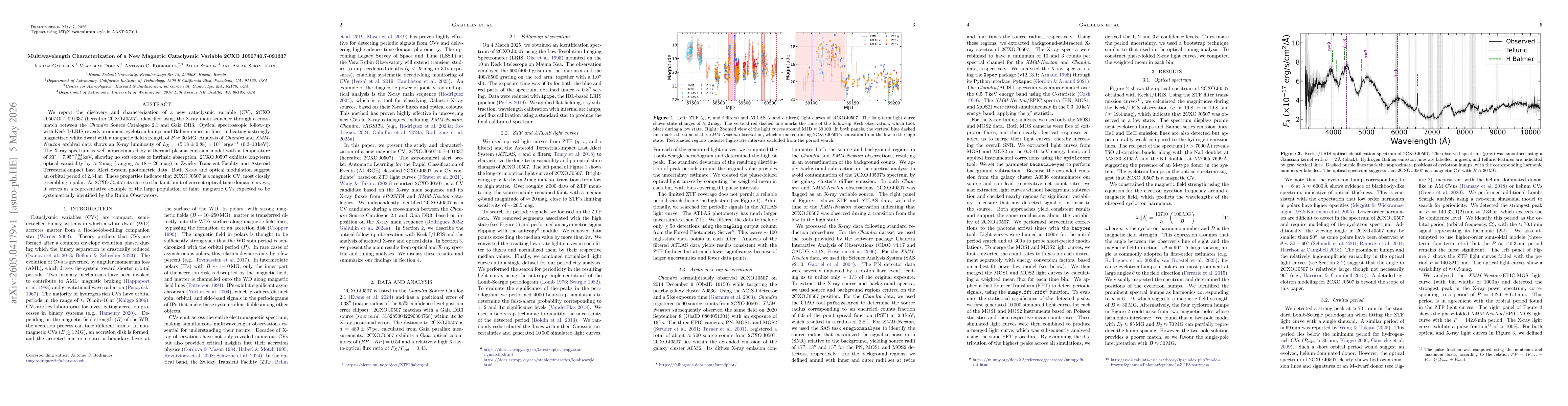 Thumbnail for Multiwavelength Characterization of a New Magnetic Cataclysmic Variable 2CXO J050740.7-091337