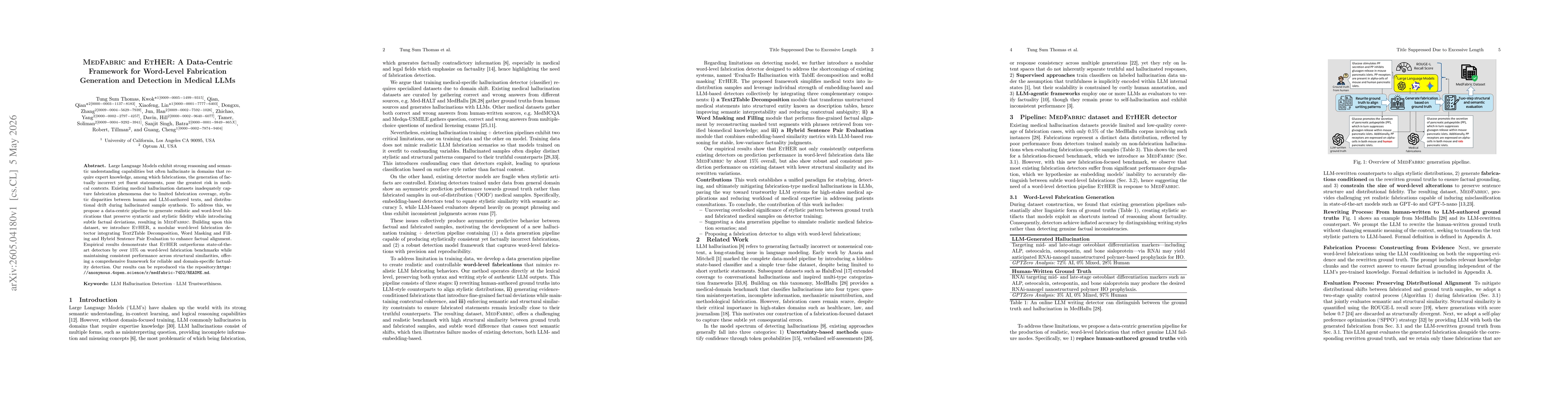 Thumbnail for MedFabric and EtHER: A Data-Centric Framework for Word-Level Fabrication Generation and Detection in Medical LLMs