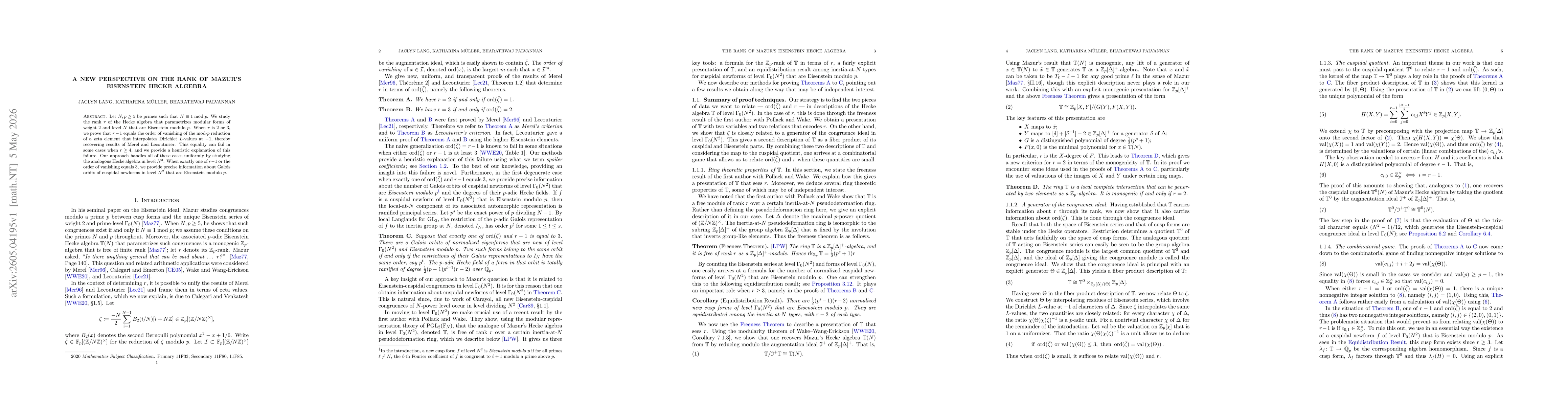 Thumbnail for A new perspective on the rank of Mazur's Eisenstein Hecke algebra