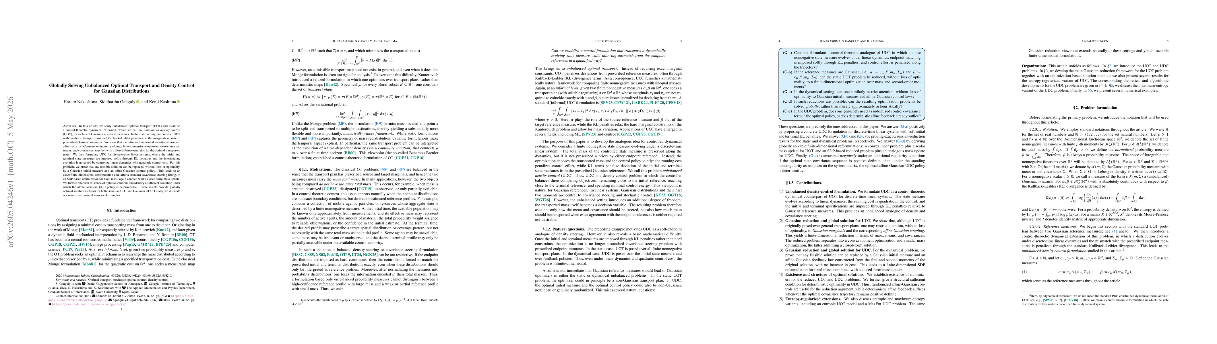 Thumbnail for Globally Solving Unbalanced Optimal Transport and Density Control for Gaussian Distributions