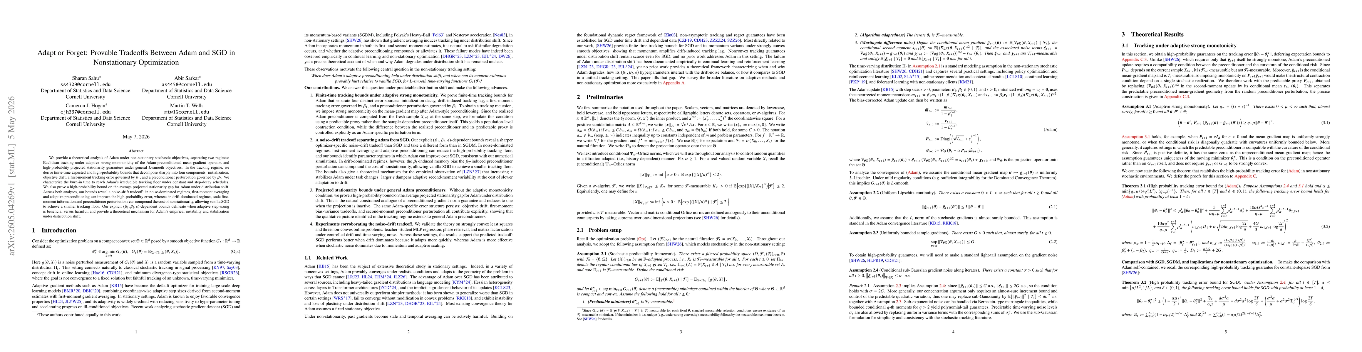 Thumbnail for Adapt or Forget: Provable Tradeoffs Between Adam and SGD in Nonstationary Optimization