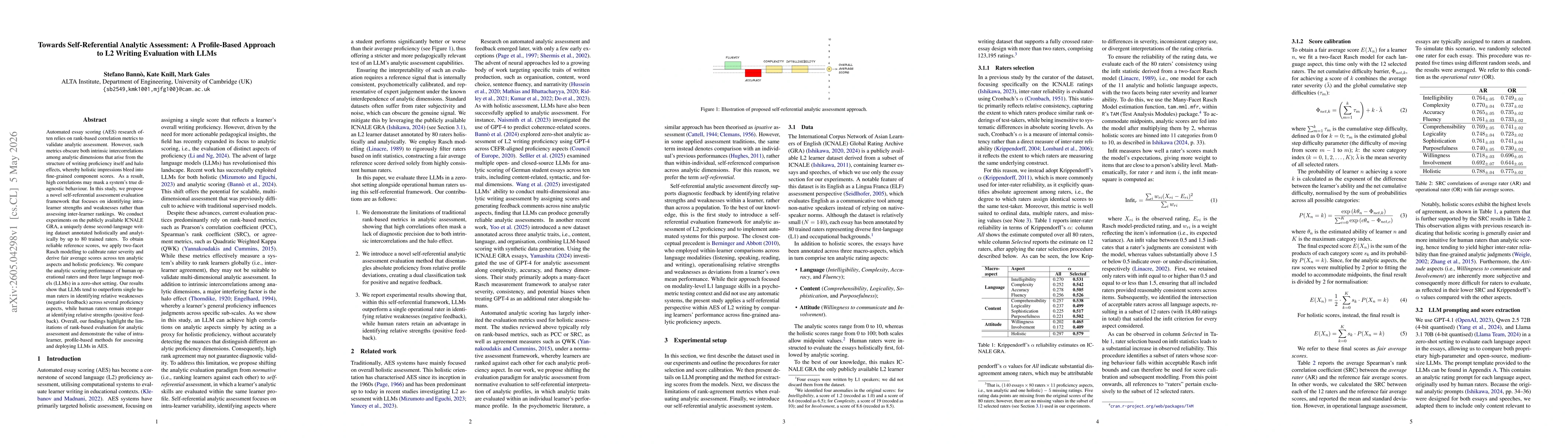 Thumbnail for Towards Self-Referential Analytic Assessment: A Profile-Based Approach to L2 Writing Evaluation with LLMs