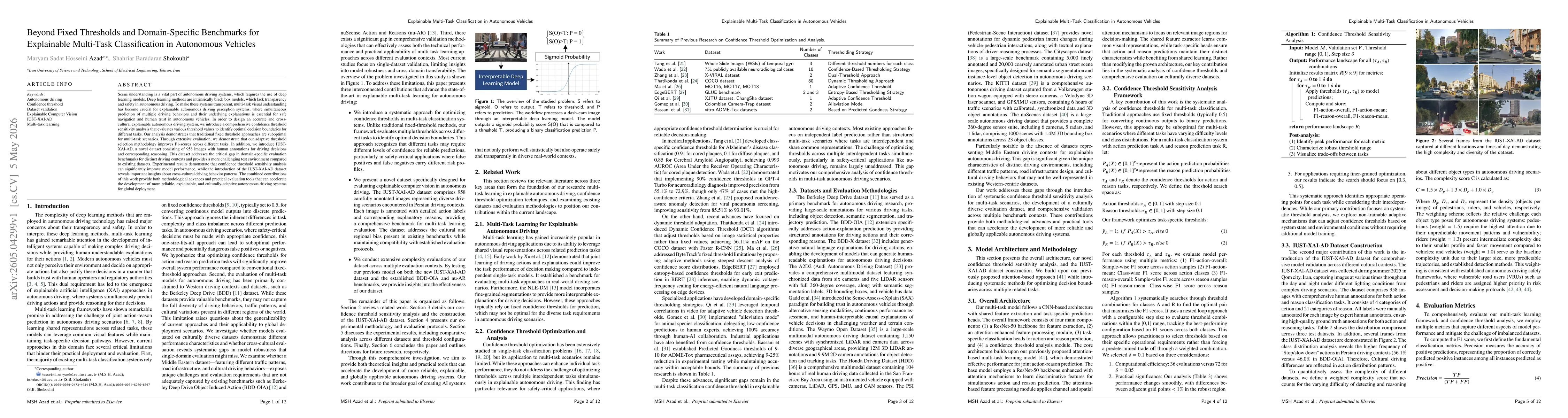 Thumbnail for Beyond Fixed Thresholds and Domain-Specific Benchmarks for Explainable Multi-Task Classification in Autonomous Vehicles