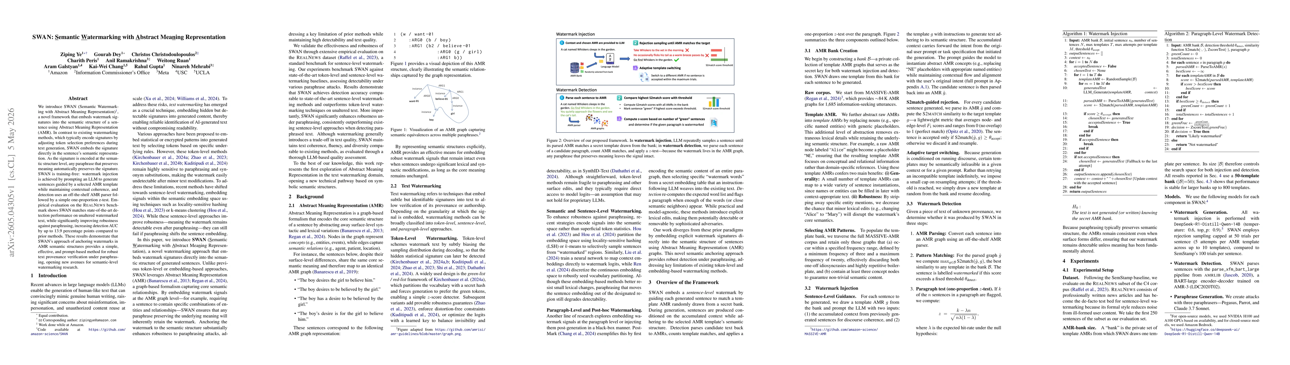 Thumbnail for SWAN: Semantic Watermarking with Abstract Meaning Representation