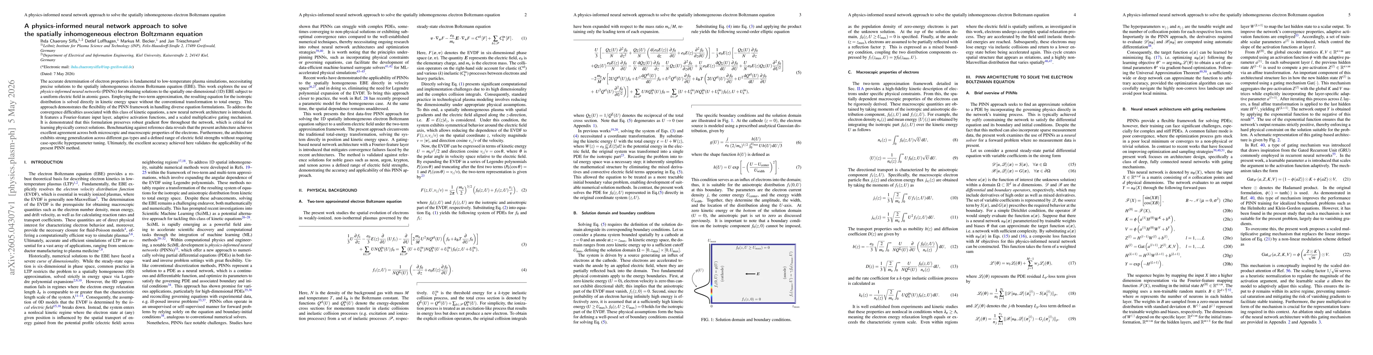 Thumbnail for A physics-informed neural network approach to solve the spatially inhomogeneous electron Boltzmann equation