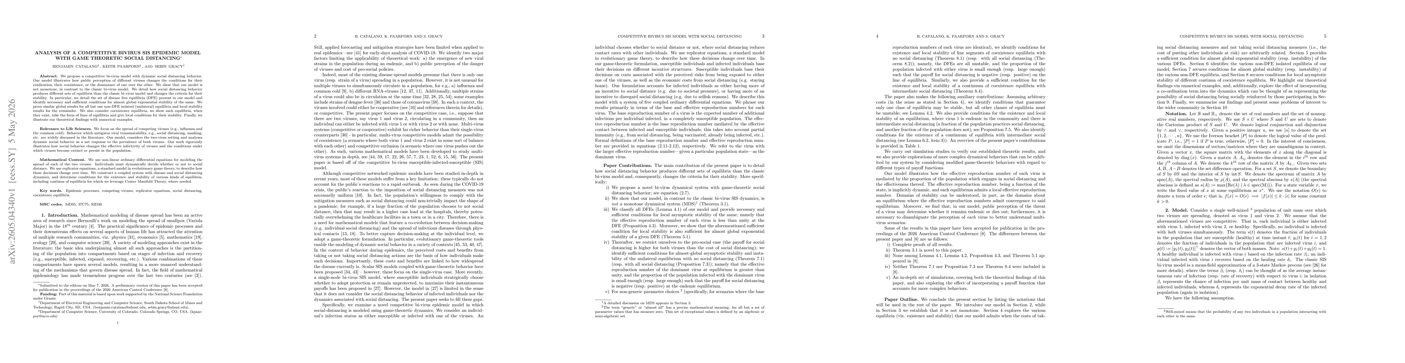 Thumbnail for Analysis of a Competitive Bivirus SIS Epidemic Model with Game Theoretic Social Distancing