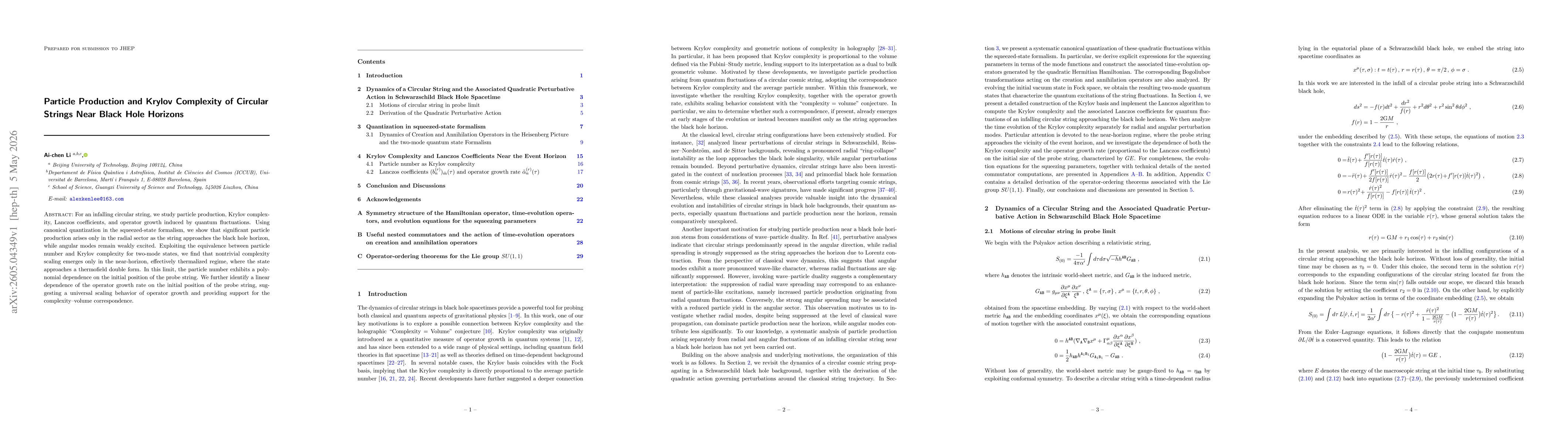 Thumbnail for Particle Production and Krylov Complexity of Circular Strings Near Black Hole Horizons