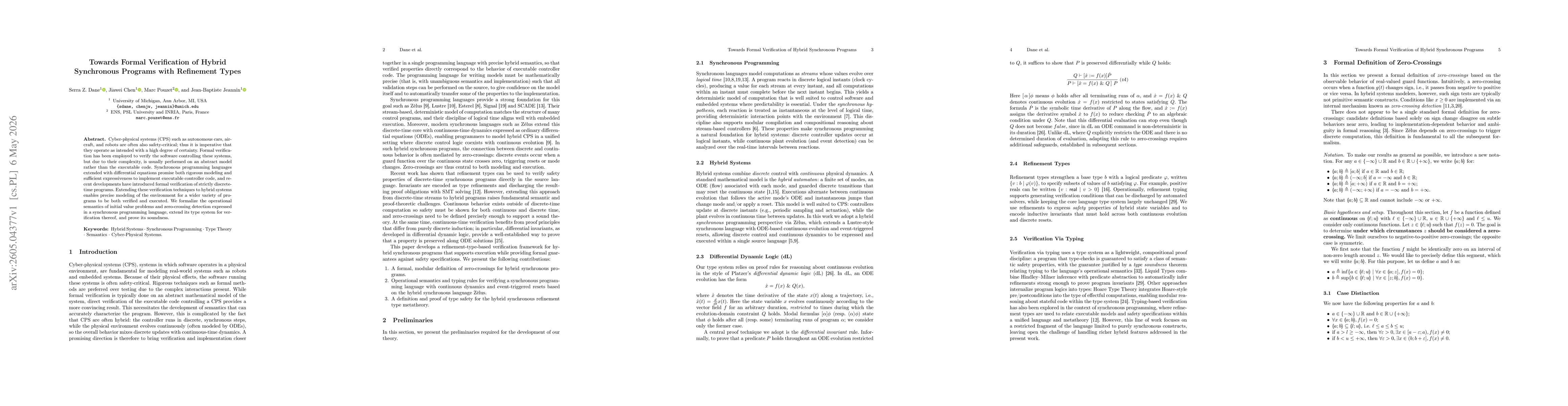 Thumbnail for Towards Formal Verification of Hybrid Synchronous Programs with Refinement Types