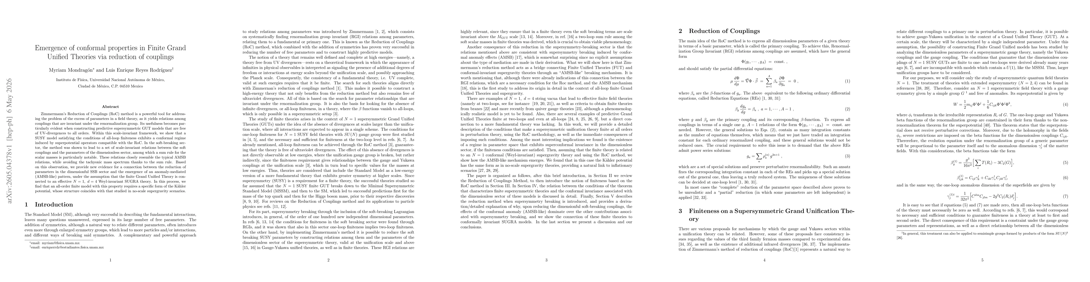 Thumbnail for Emergence of conformal properties in Finite Grand Unified Theories via reduction of couplings