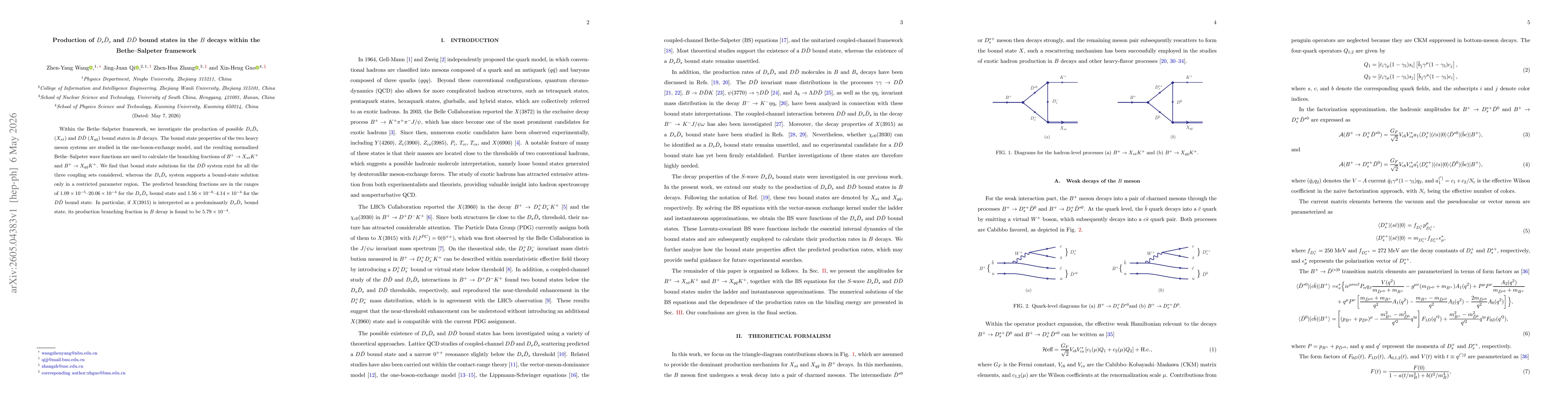 Thumbnail for Production of $D_s\bar{D}_s$ and $D\bar{D}$ bound states in the $B$ decays within the Bethe-Salpeter framework