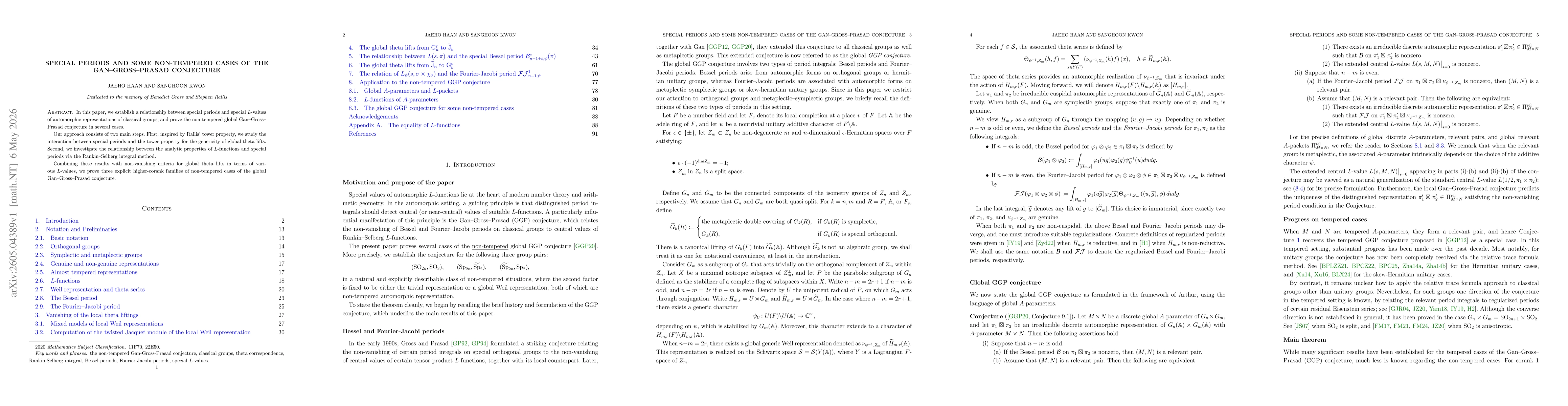 Thumbnail for Special periods and some non-tempered cases of the Gan-Gross-Prasad conjecture