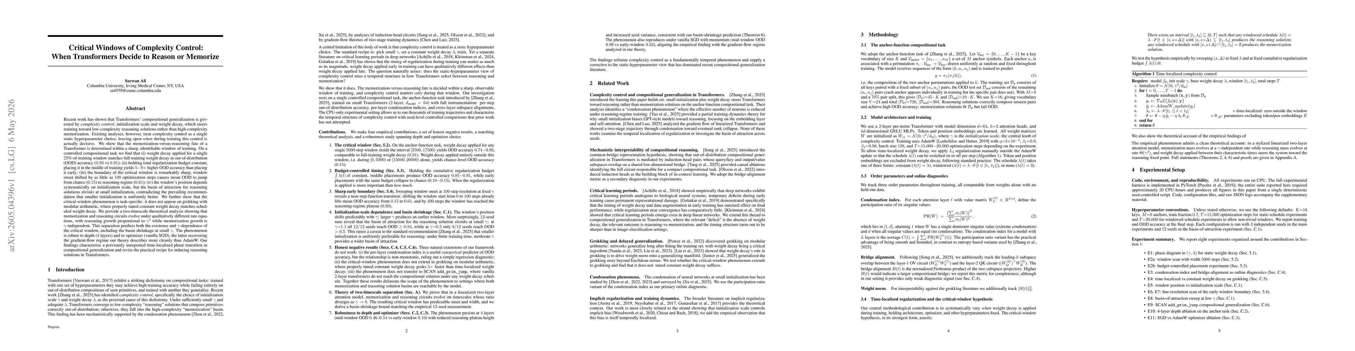 Thumbnail for Critical Windows of Complexity Control: When Transformers Decide to Reason or Memorize