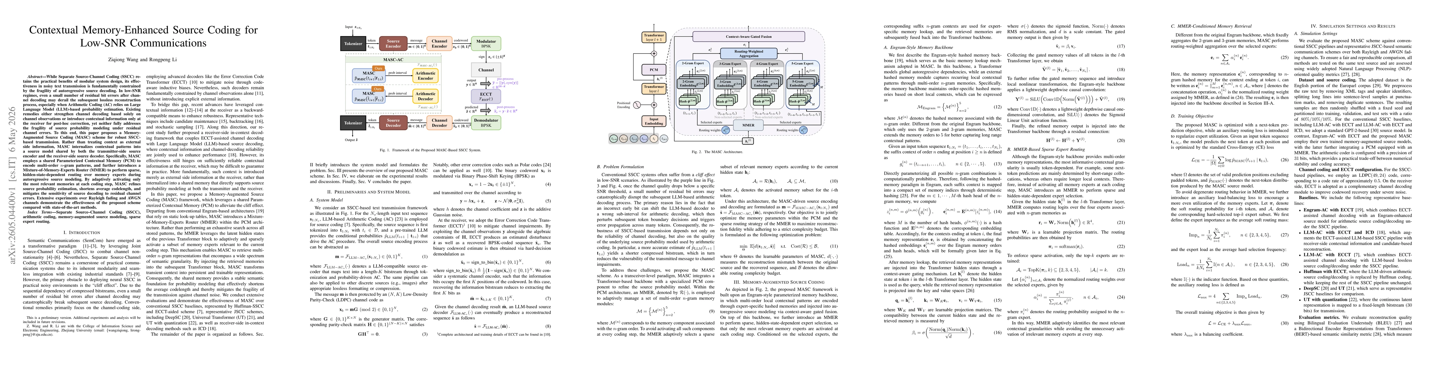 Thumbnail for Contextual Memory-Enhanced Source Coding for Low-SNR Communications