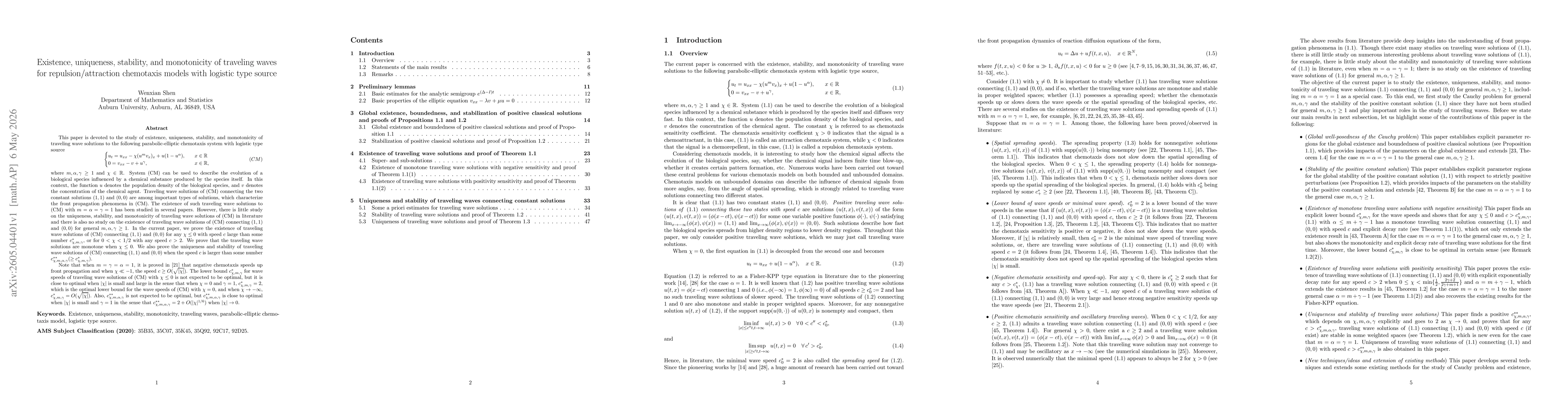 Thumbnail for Existence, uniqueness, stability, and monotonicity of traveling waves for repulsion/attraction chemotaxis models with logistic type source