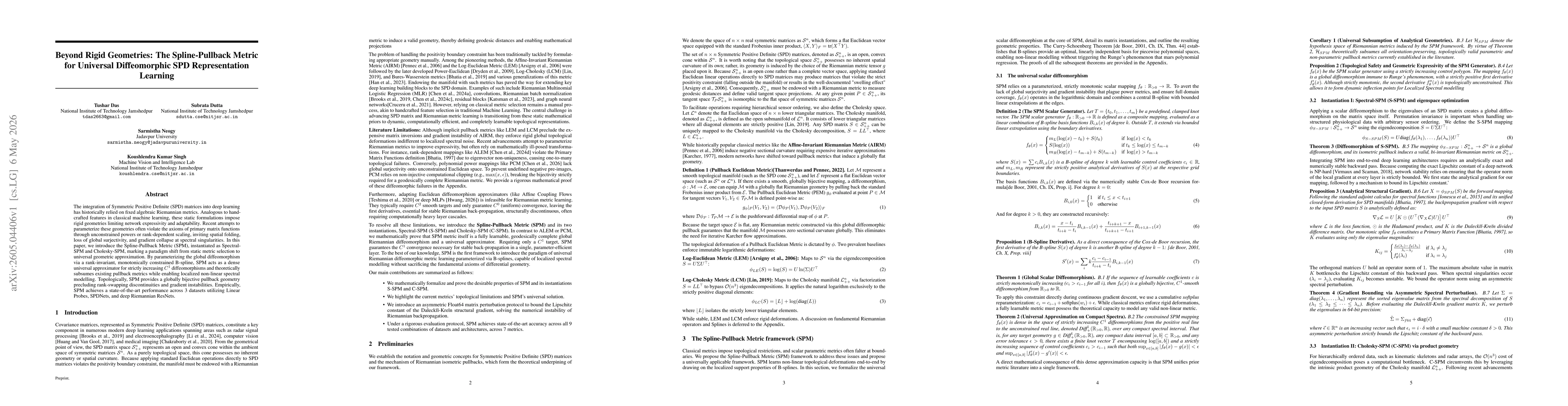 Thumbnail for Beyond Rigid Geometries: The Spline-Pullback Metric for Universal Diffeomorphic SPD Representation Learning