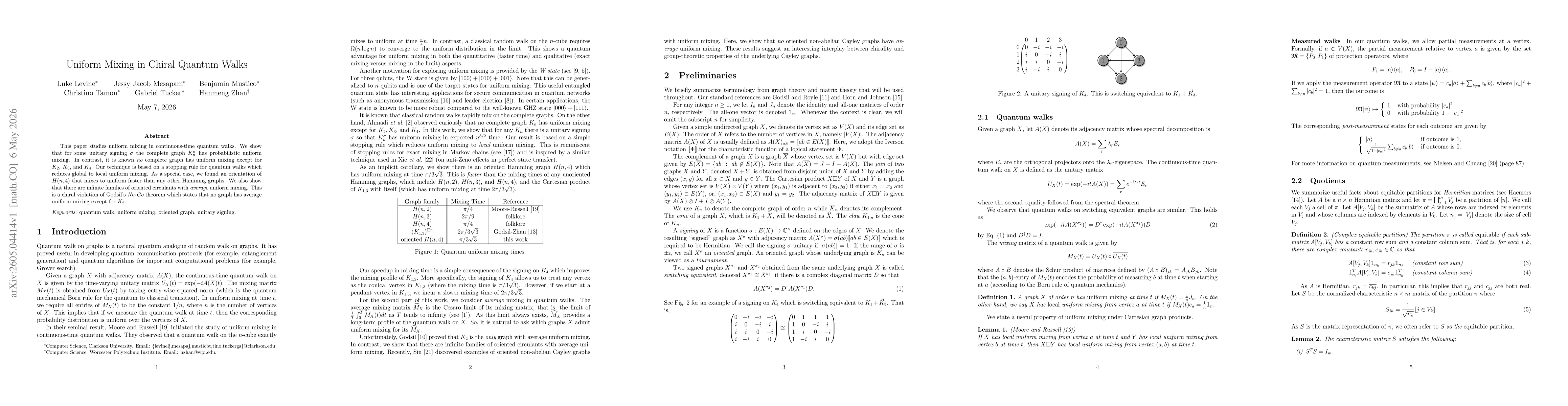 Thumbnail for Uniform Mixing in Chiral Quantum Walks