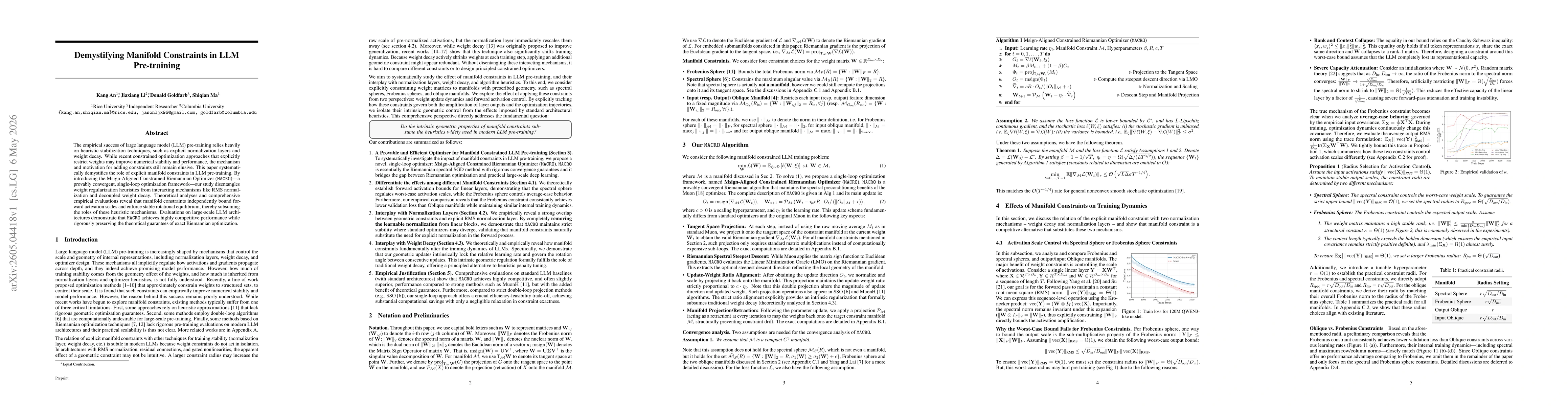 Thumbnail for Demystifying Manifold Constraints in LLM Pre-training