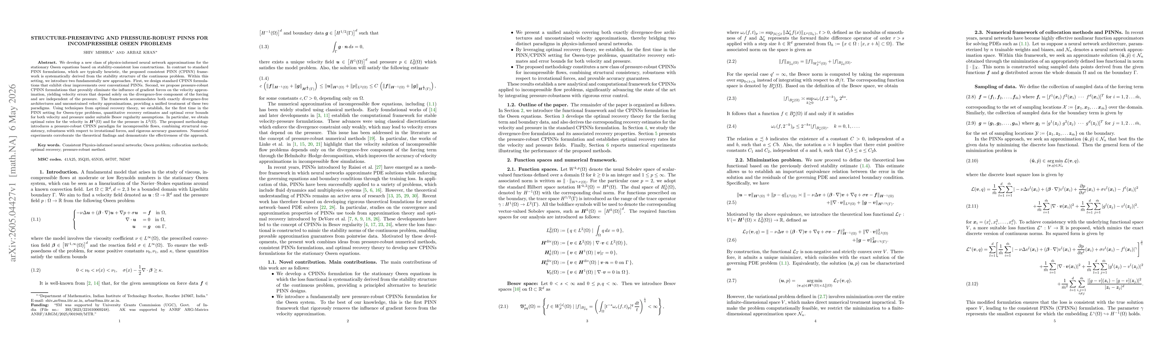 Thumbnail for Structure-Preserving and Pressure-Robust PINNs for Incompressible Oseen Problems