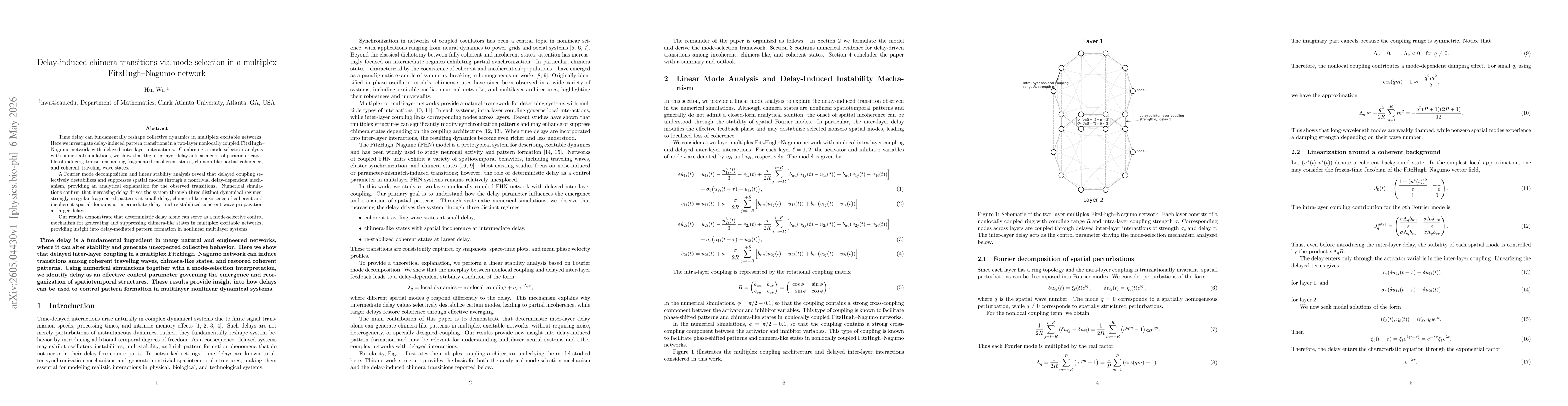 Thumbnail for Delay-induced chimera transitions via mode selection in a multiplex FitzHugh Nagumo network