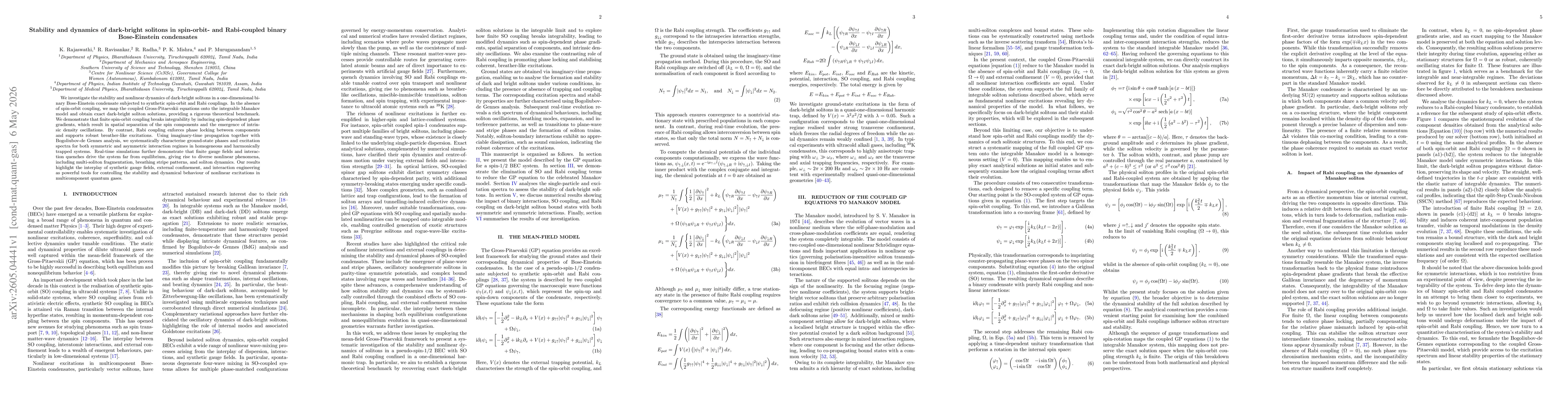 Thumbnail for Stability and dynamics of dark-bright solitons in spin-orbit- and Rabi-coupled binary Bose-Einstein condensates