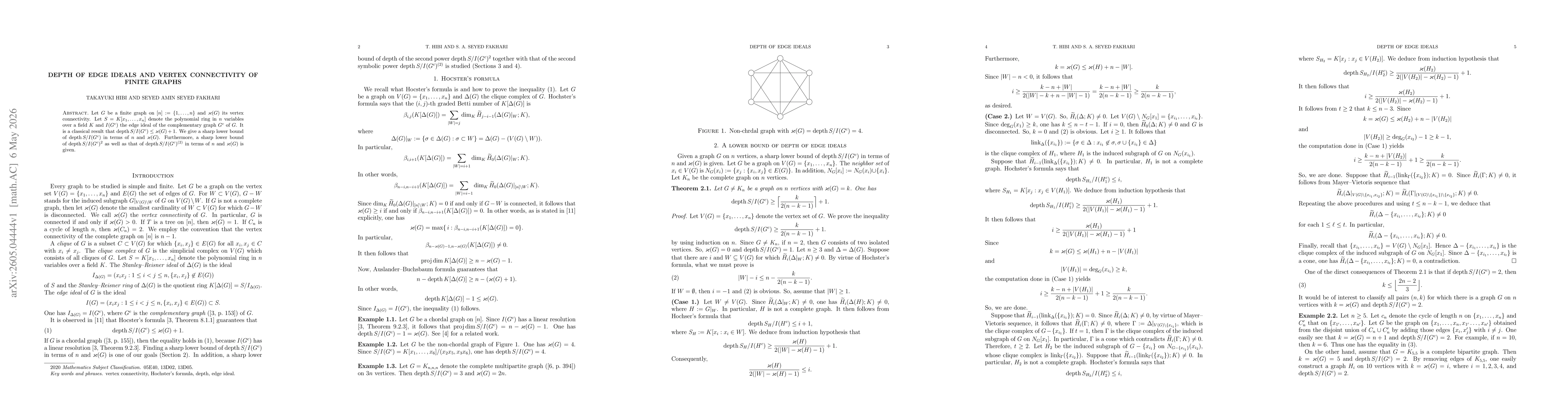 Thumbnail for Depth of edge ideals and vertex connectivity of finite graphs