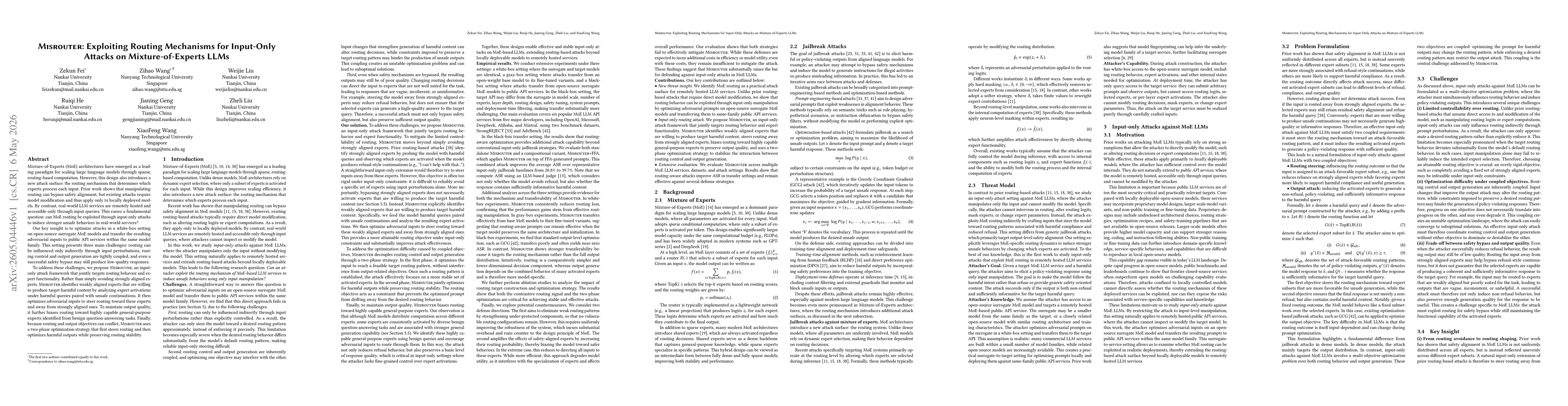Thumbnail for Misrouter: Exploiting Routing Mechanisms for Input-Only Attacks on Mixture-of-Experts LLMs