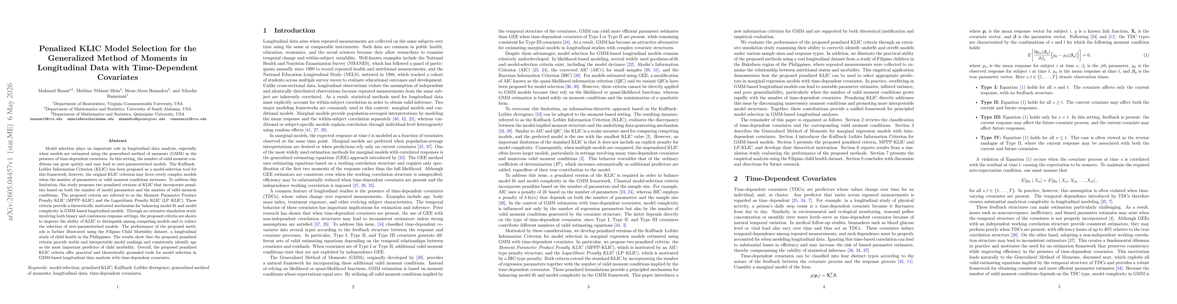 Thumbnail for Penalized KLIC Model Selection for the Generalized Method of Moments in Longitudinal Data with Time-Dependent Covariates
