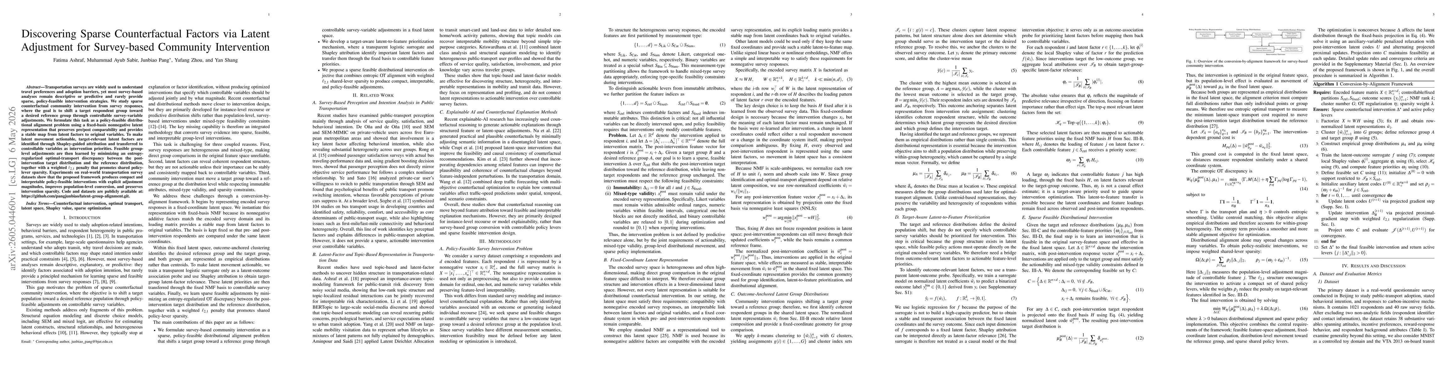Thumbnail for Discovering Sparse Counterfactual Factors via Latent Adjustment for Survey-based Community Intervention