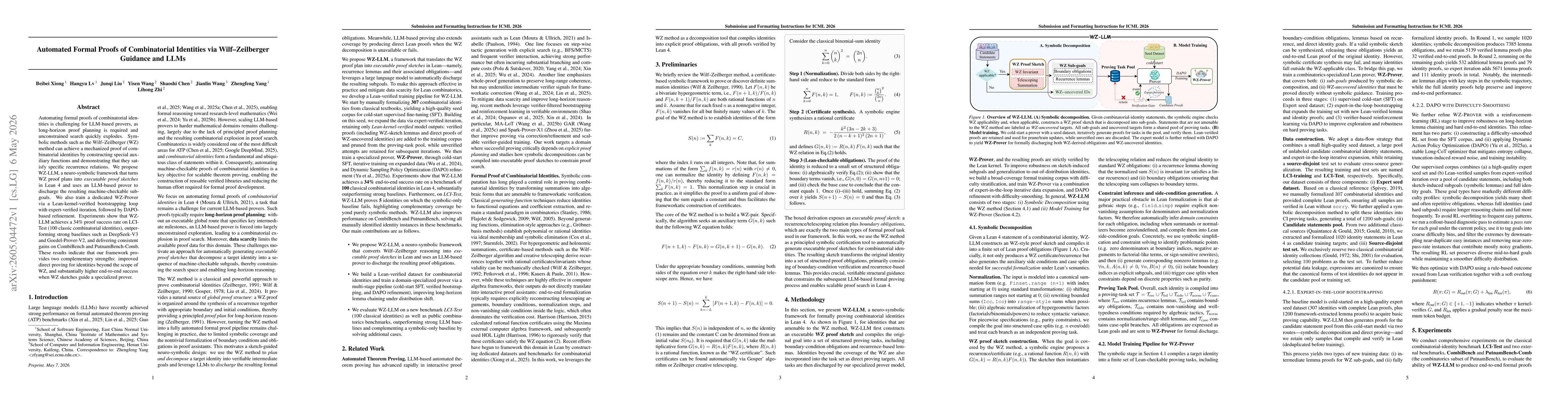Thumbnail for Automated Formal Proofs of Combinatorial Identities via Wilf-Zeilberger Guidance and LLMs