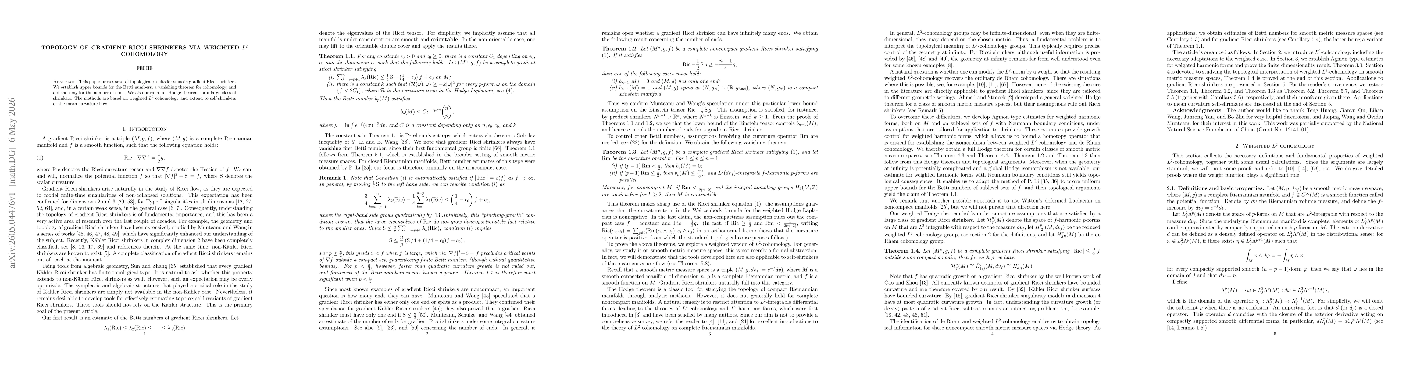 Thumbnail for Topology of gradient Ricci shrinkers via weighted $L^2$ cohomology