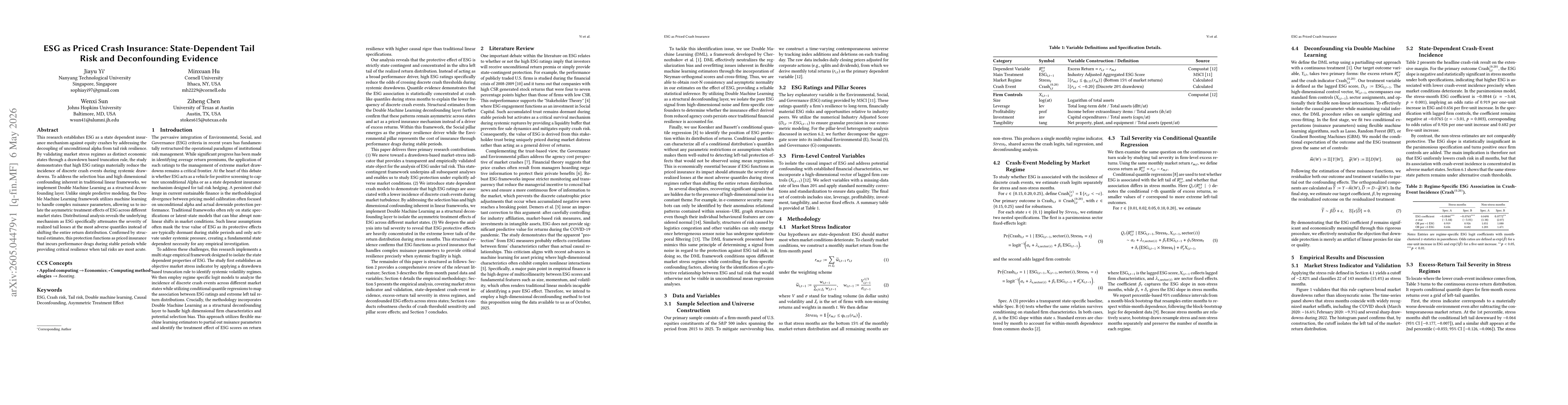Thumbnail for ESG as Priced Crash Insurance: State-Dependent Tail Risk and Deconfounding Evidence
