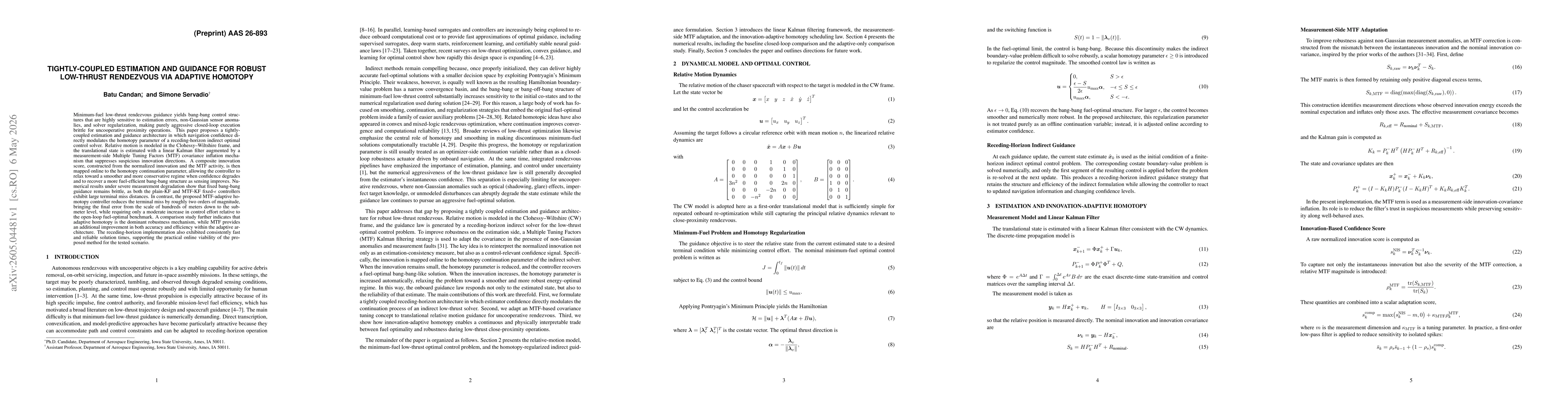 Thumbnail for Tightly-Coupled Estimation and Guidance for Robust Low-Thrust Rendezvous via Adaptive Homotopy
