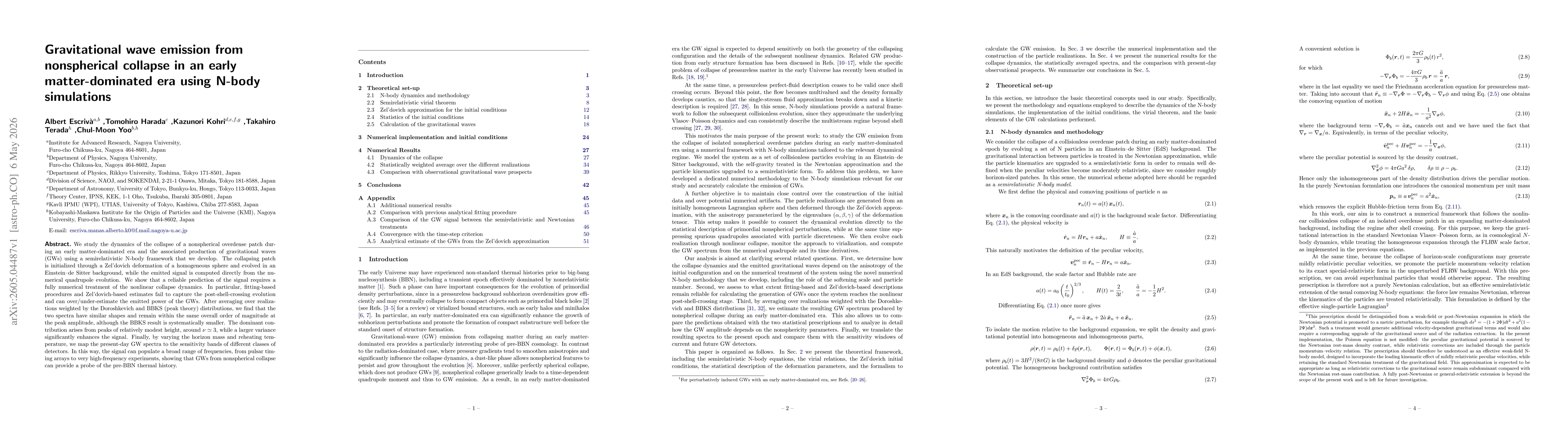 Thumbnail for Gravitational wave emission from nonspherical collapse in an early matter-dominated era using N-body simulations